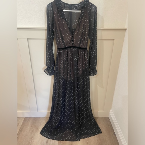 For Love And Lemons Black Sheer Polka Dot Maxi Dress - Picture 3 of 11
